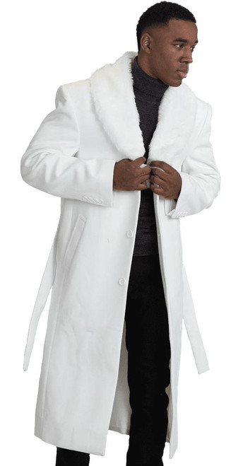 Manzini Mens Mens Full Length Faux Fur Black Winter Coat MZW-322