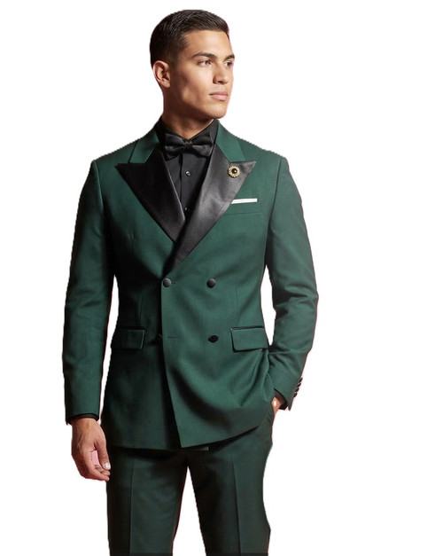 Mens Hunter Green Double Breasted Tuxedo 4 Button Regular Fit Wedding Suit TDB-900