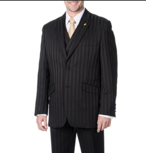 Falcone Mens Falcone Black 3 Piece Suit Vested 5492 Size 46L,46R Final Sale 