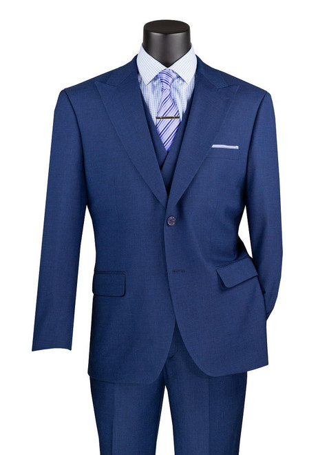  Vinci Mens Tailored Fit Suit Navy Blue Big Lapel DB Vest MV2K-2 