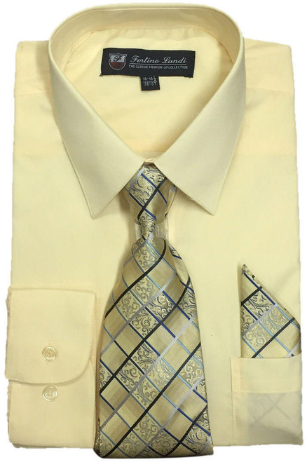  Fashion Color Dress Shirts Tie Set Mens Canary Long Sleeve Fortini SG21B 