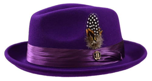  Bruno Men's Purple Fedora Hat with Feather Wool Untouchable UN-107 