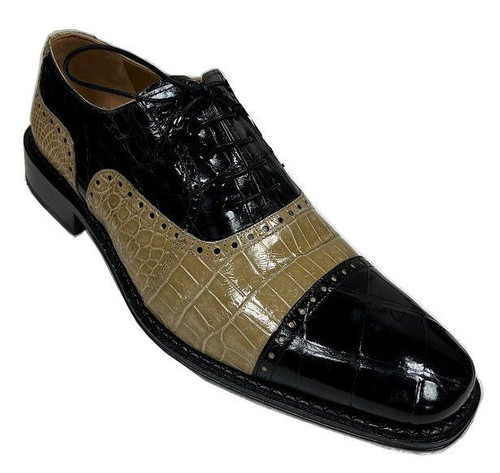  Ferrini Men's Black Beige Alligator Cap Toe Shoes 203/528 