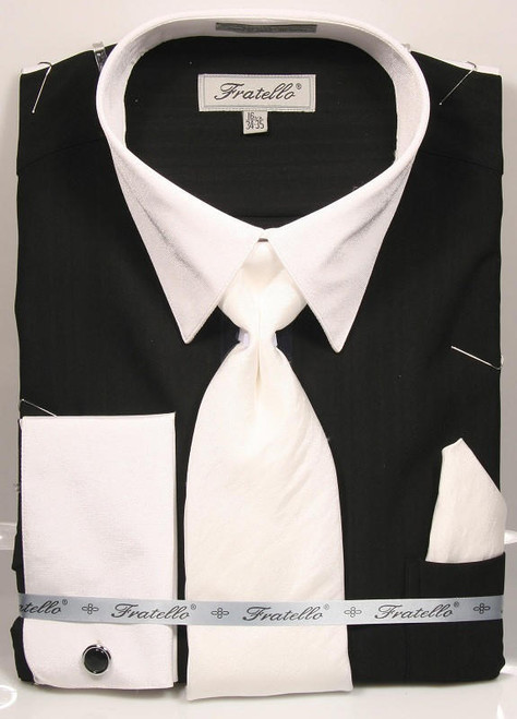 Collar Bar Shirt 1920s French Cuff Navy Tartan Plaid FRV4156P2