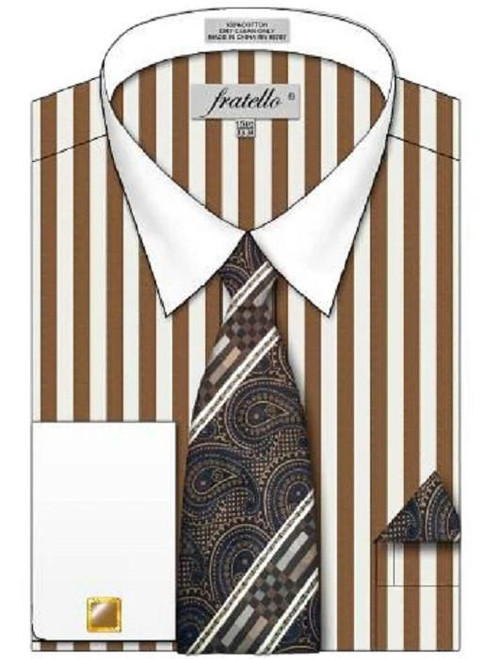  Mens Dress Shirt Tie Combo Tan Candy Stripe Avanti FRV4159P2 