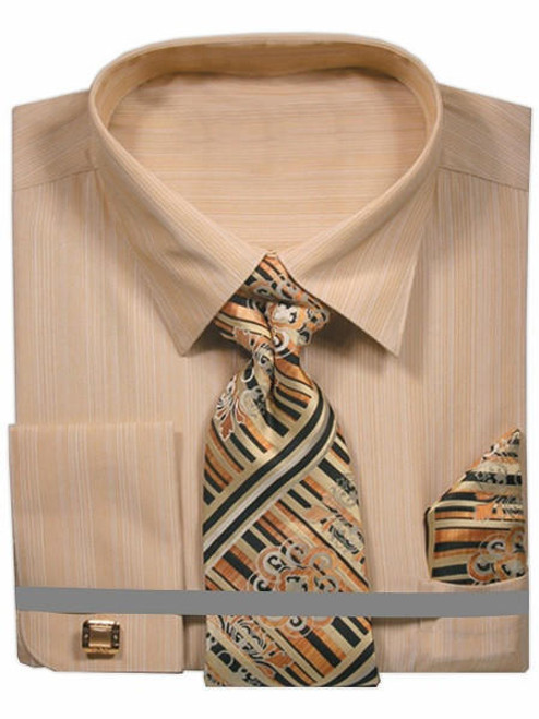  French Cuff Shirt Tie Set Men's Banana Yellow Tonal Stripe FRV4152P2 