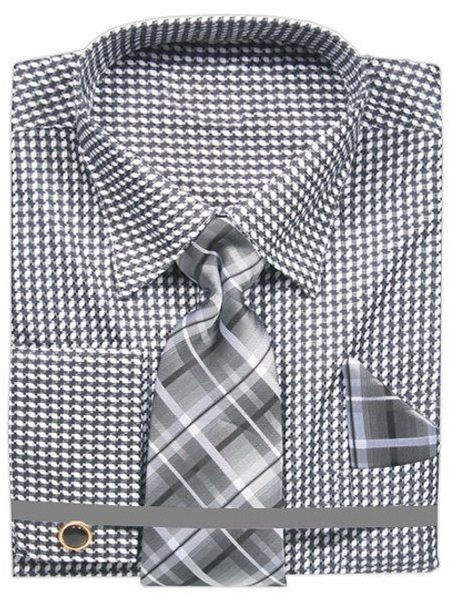  French Cuff Shirt Tie Set Men's Black Mini Checker FRV4153P2 