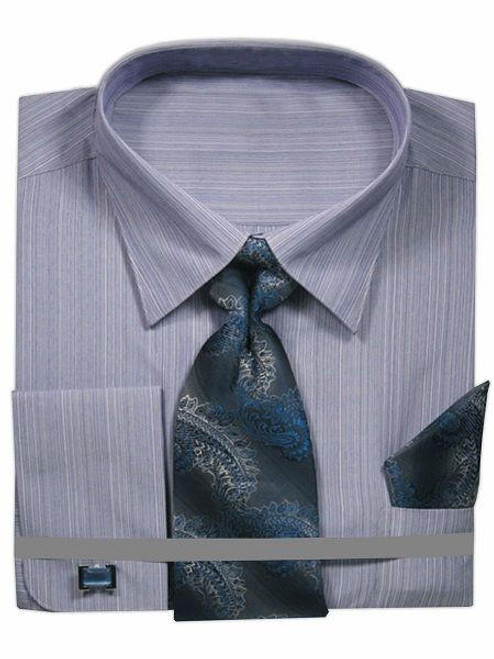  French Cuff Shirt Tie Set Men's Blue Tonal Stripe FRV4152P2 