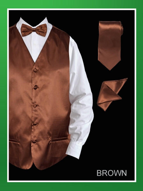  Mens Tuxedo Vest Tie Set Brown Satin VS801 