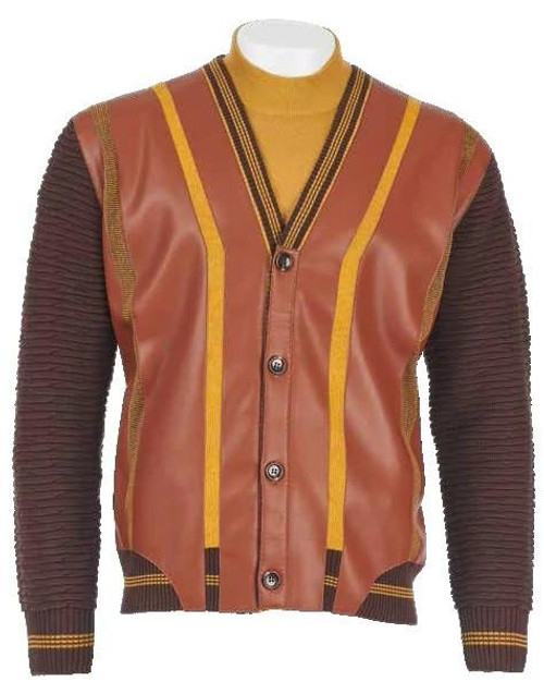  Inserch Men's Cognac Cardigan Sweater Vegan Leather 444 Size XL 
