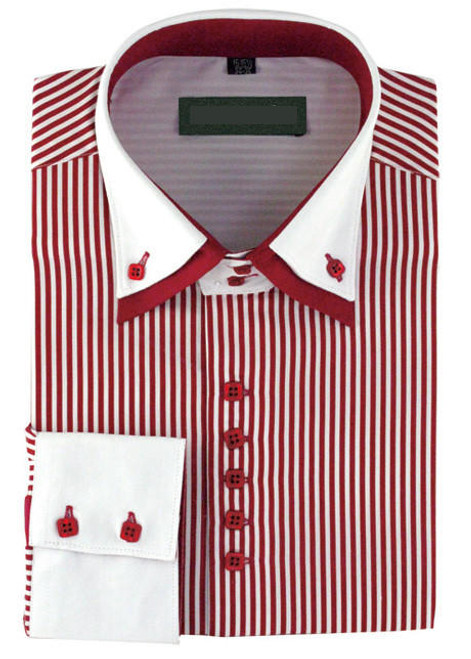  High Collar Clubbing Shirts Mens Burgundy Stripe AH606 