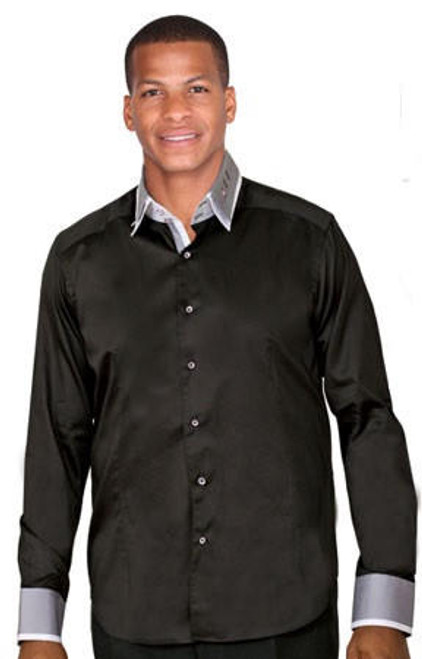  High Collar Club Shirt Mens Black Silver George AH605 