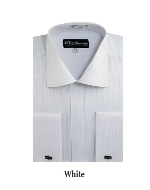 George Mens White Tonal Stripe French Cuff Dress Shirt SG30