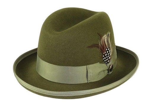  Mens Olive Green Godfather Hat 100% Wool Homburg GF112 
