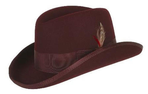  Mens Burgundy Godfather Hat 100% Wool Homburg Brim Hats 4201 