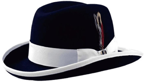  Mens Black and White Godfather Hat 100% Wool Homburg Dress Hat GF-111 