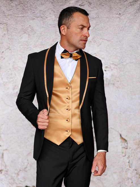  Insomnia Men's Black Gold 3 Piece Fashion Suit Modern Fit Sunset Size 40R Final Sale 