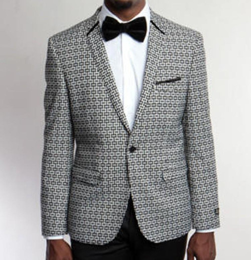  Tazio Mens Slim Fit Geo Pattern Blazer White MJ146S Size 46L Final Sale 