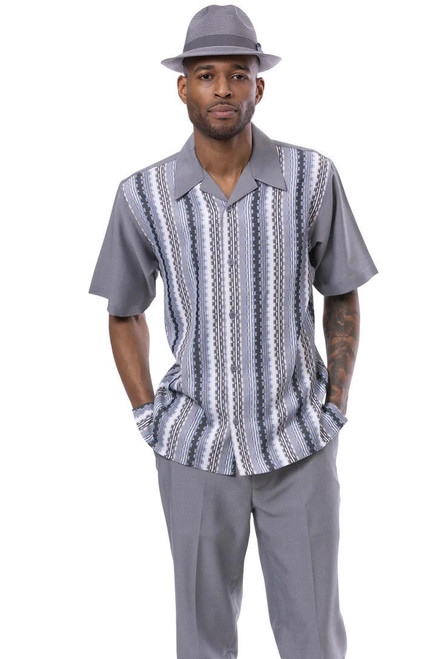  Montique Men's Short Sleeve Walking Suit Gray Weave 2401 