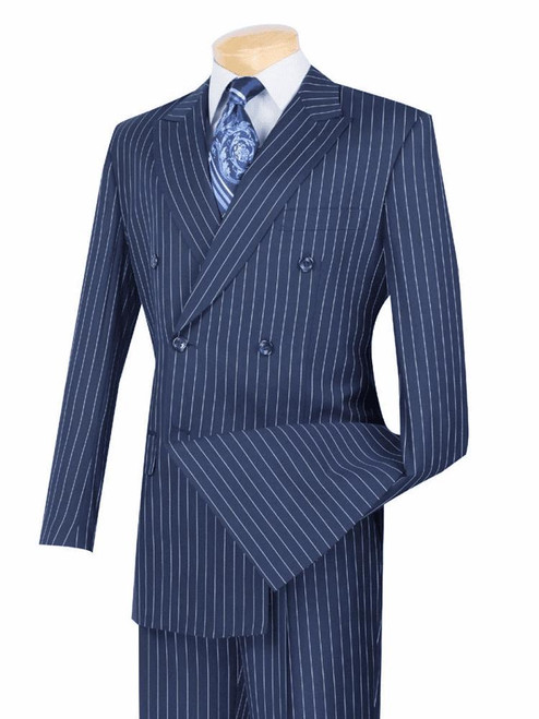  Mens Blue and White Stripe Double Breasted 1930s Suit Vinci DSS-4 