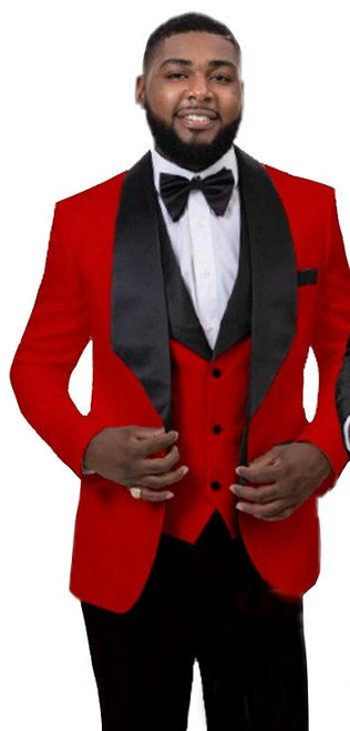  EJ Samuel Men's Red Tuxedo Jacket Vest Set J64 Size 42 Reg Final Sale 