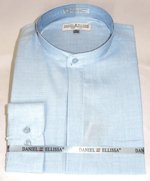  Mandarin Collar Shirt Powder Blue Long Sleeve Daniel Ellissa DS3115C Size 18.5 36/37 