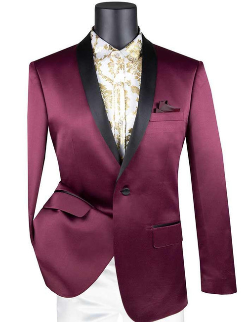  Vinci Mens Wine Slim Fit Tuxedo Jacket Fitted Prom Blazer BST-1 