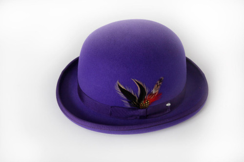  Mens 100% Wool Purple Bowler Derby Dress Hat 4745 USA Size L,XL 