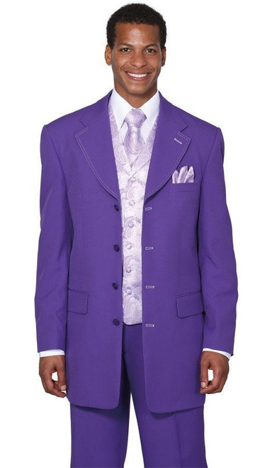  Mens Dress Suits Long Jacket Milano Moda Purple Fancy Vest 3 Piece 6903V 