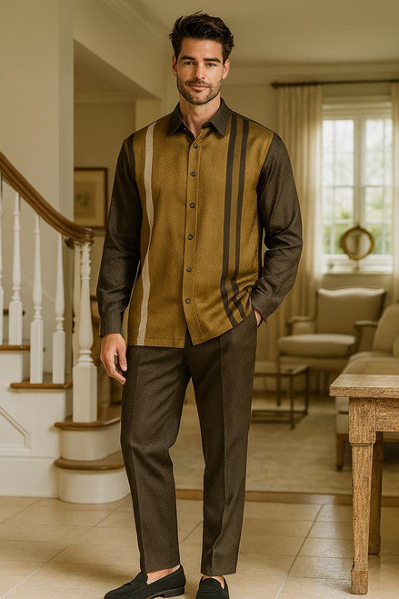 Montique Stacy Adams Mens Casual Walking Suit Brown Stripe 15082 