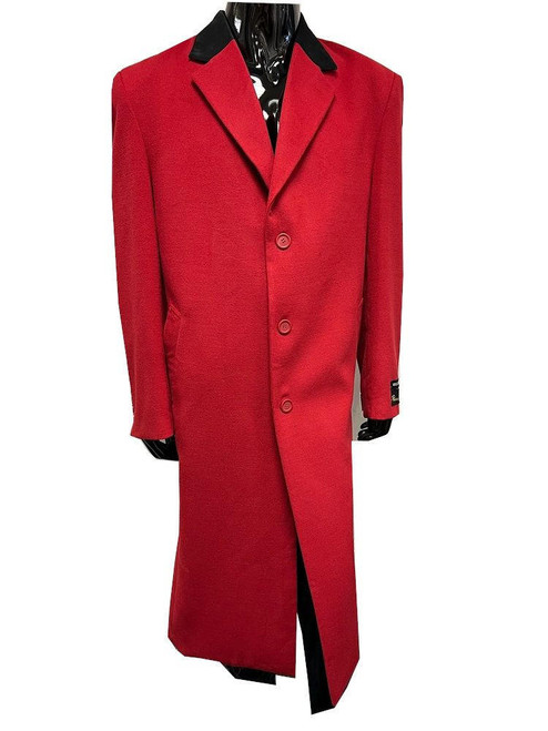  Mens Red Wool Chesterfield Full Length Overcoat Long Coat Vance 4150 