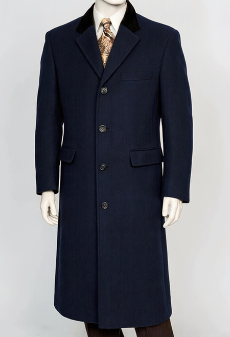  Mens Navy Wool Cashmere  Collar Winter Overcoat Chesterfield Berlino 