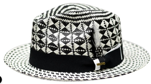  Bruno Capelo Men's Straw Panama Fedora Hat White Black BZ-557 