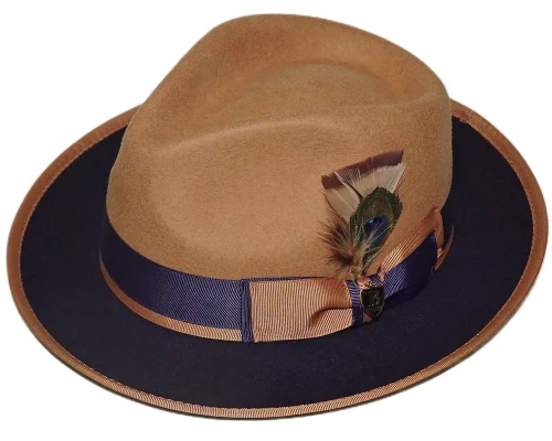  Bruno Capelo Men's Camel Navy Fedora Hat Wool Designer PE-996 