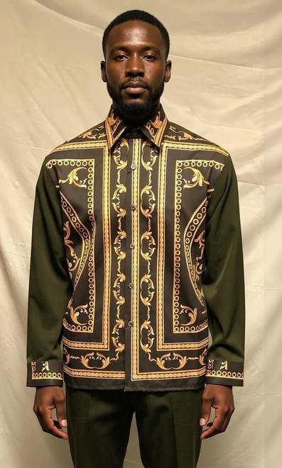  Pronti Dressy Walking Suit for Men Olive Gold Baroque 6574 