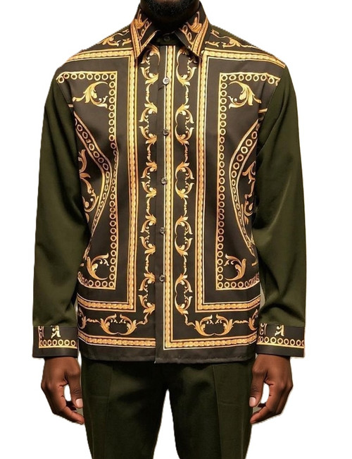 Pronti Dressy Walking Suit for Men Olive Gold Baroque 6574