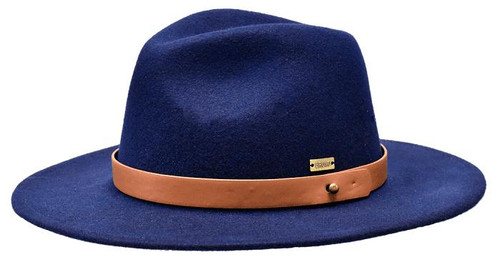  Men's Big Brim Hat Navy Blue Felt Cognac Leather Band Bruno UP741 