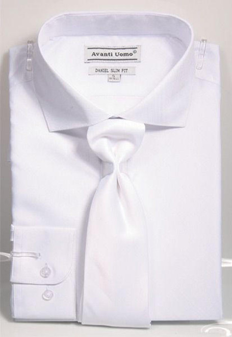  Men's Slim Fit Dress Shirt Tie Set White Shiny Plaid DNS07 