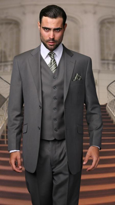  Men's Suits with Vest Charcoal Gray 3 Piece Solid Color Vinci V2TR 