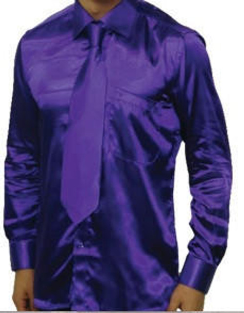 Satin Shirt Men Purple Shiny Silky Tie Combination DE 3012