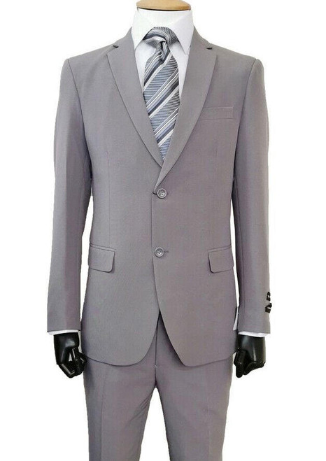  Mens Basic Suit Grey 2 Button Single Breast Side Vented Back Fortini 702P 2PP 