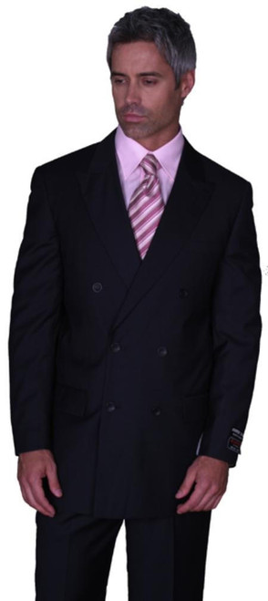  Double Breasted Black Suit for Men Flat Front Slacks Vinci DC900-1 