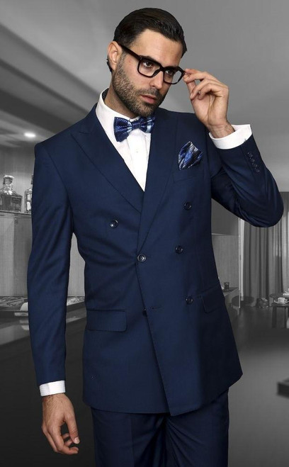  Statement Sapphire Blue Wool Double Breasted Suit TZD-100 