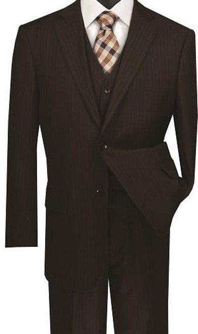  Mens Brown Pinstripe 3 Piece Suit Regular Fit Vinci V2RS-7 