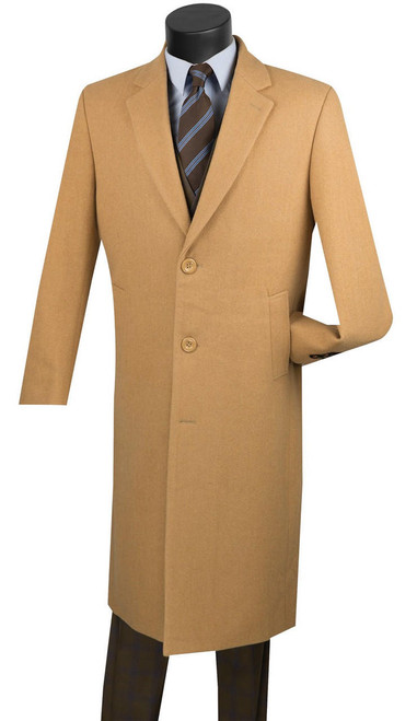 Vinci Men's Wool Topcoat Camel Full Length Long Coat CL48