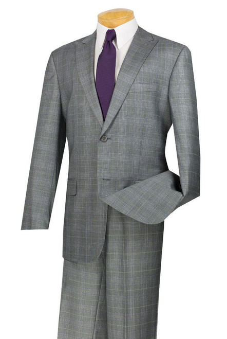  Mens Gray Plaid 2 Piece Suit  Vinci Regular Fit 2RW-1 Size 42R Final Sale 