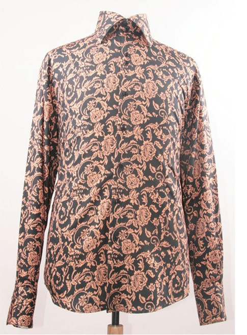  Mens Club Shirt with High Collars Black Taupe Floral FSS1418 