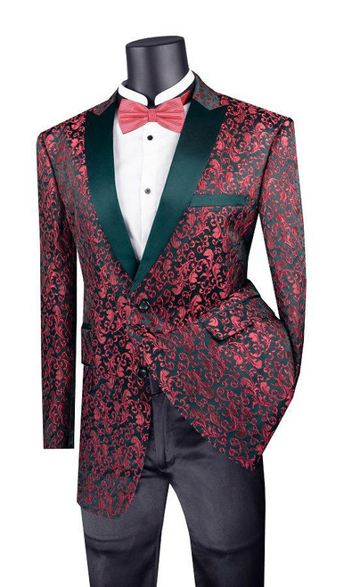  Men's Red Floral Blazer Tuxedo Prom Entertainer Jacket Vinci BF-2 