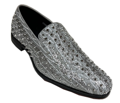  After Midnite Mens Formal Spiked Prom Shoes Silver Slip On King 