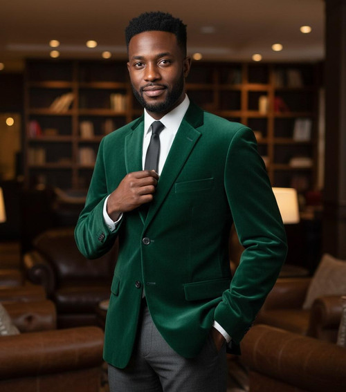 Vinci Mens Green Velvet Blazer Jacket Holiday Sport Coat Vinci B-27 